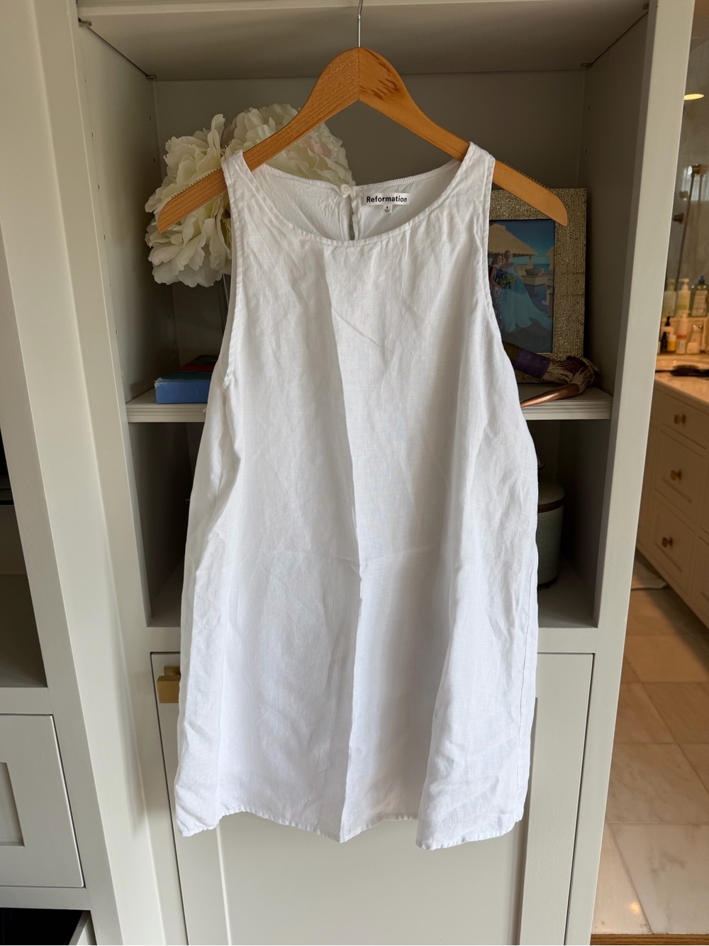 Reformation White Sleeveless Mini Linen Dress